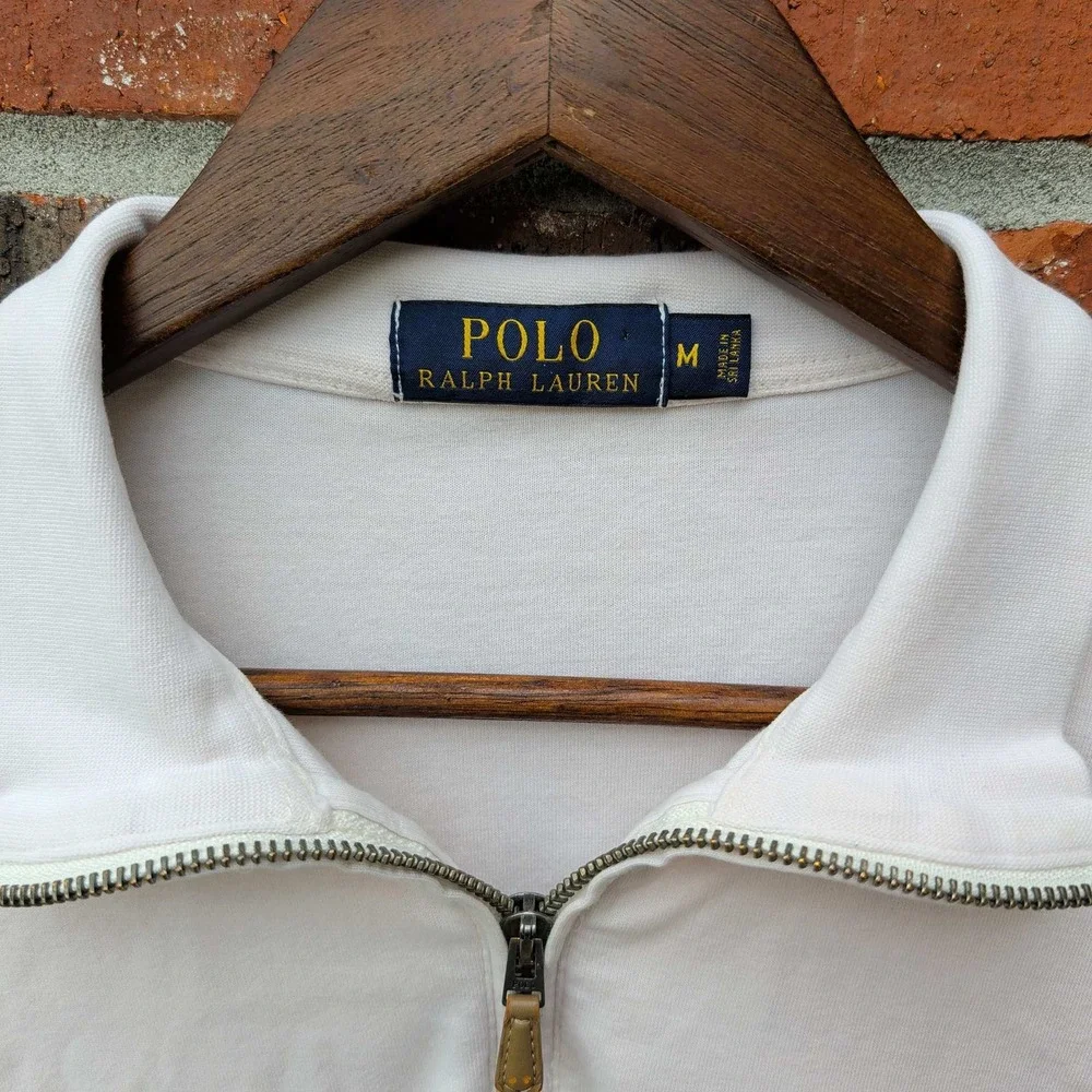 Polo Ralph Lauren Quarter Zip Pullover Mens Medium Cream Off-White Cotton Blend
